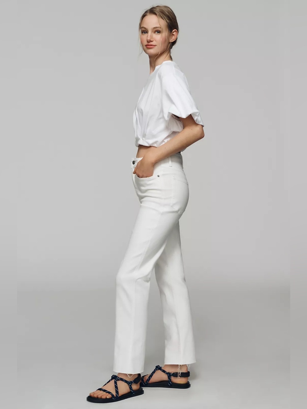 Good American Good True Classic High-Rise Straight Leg White Jeans